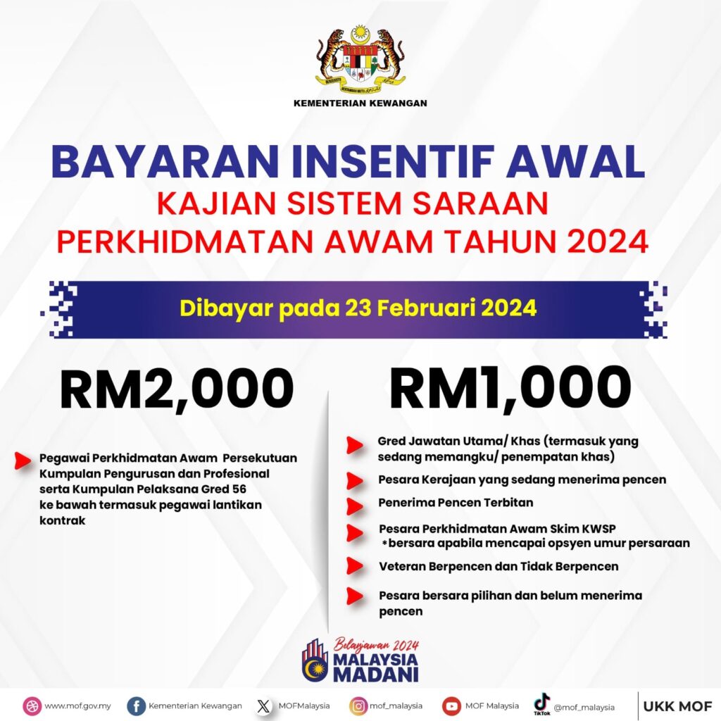 bayaran insentif awal penjawat awam
