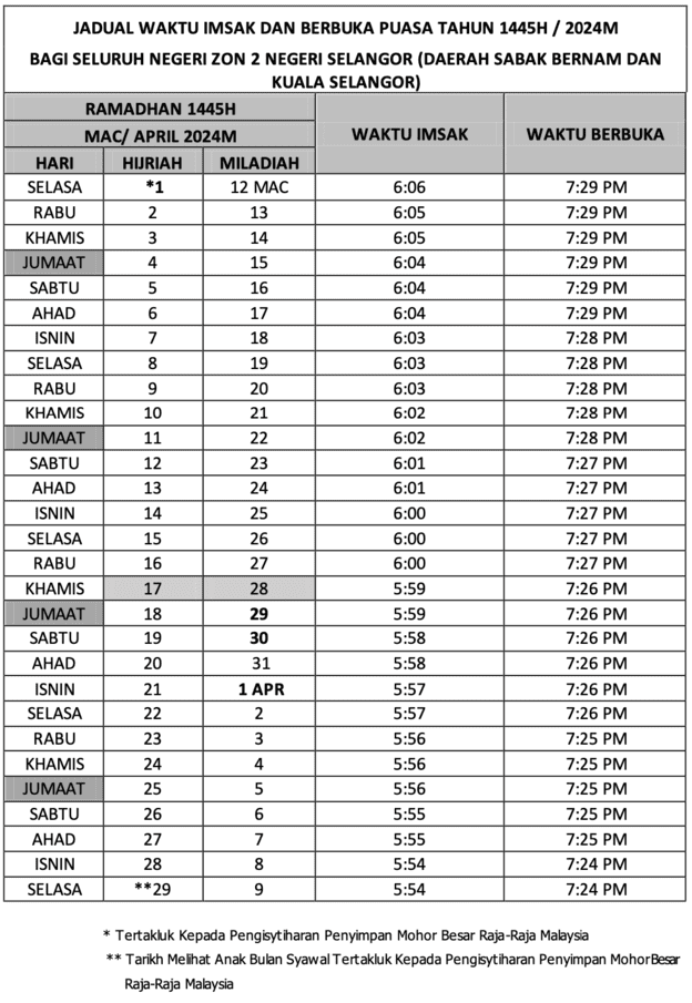 jadual waktu berbuka puasa selangor 2024
